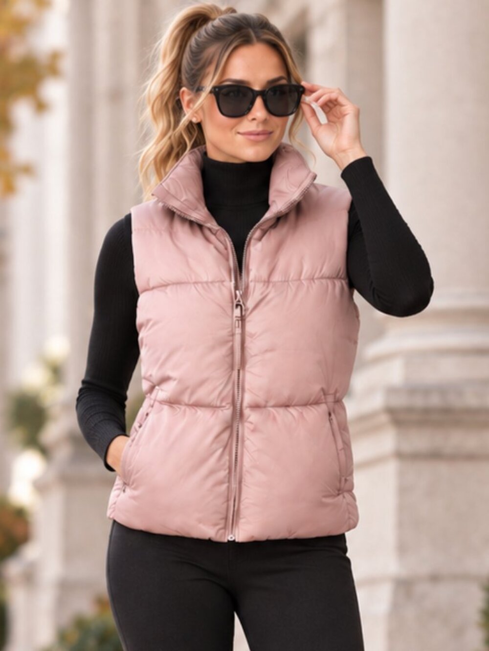 Old Navy Puffer Vest Women’s Small Tall Mauve Pink Quilted Full-Zip Lightweight